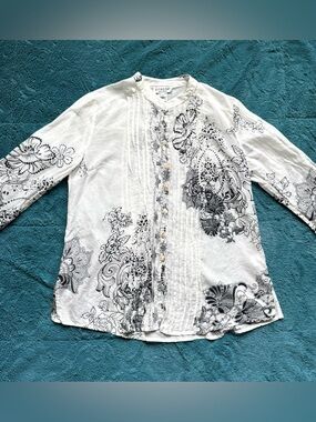 CITRON Santa Monica Cotton Silk Button Down Shirt PM Floral Asian Art To Wear
